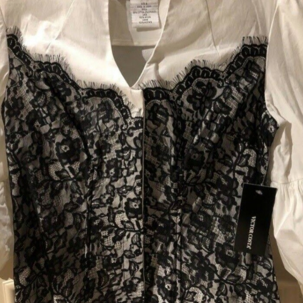 Victor Costa Black And White Blouse Size 14